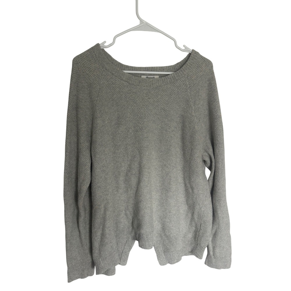 Madewell Heather Gray Honeycomb Knit Wrap Back Tulip Hem Pullover Sweater XL